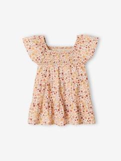 Baby-Rok, jurk-Bloemenjurk met smokwerk voor meisjesbaby
