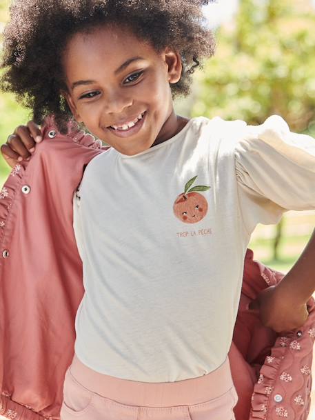 T-shirt manches boules fille motif fruit poitrine écru - vertbaudet enfant 