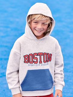 Jongens-Trui, vest, sweater-Sweater-Sportsweater voor jongens met capuchon motief van Boston-team