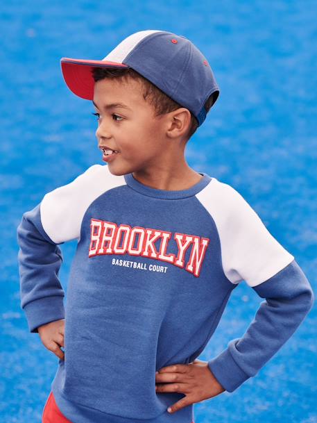 Jongenssweater met colourblock en team Brooklyn opdruk koningsblauw+pecannoot - vertbaudet enfant 