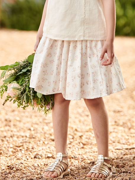 Jupe de cérémonie à fleurs fille blanc imprimé+écru - vertbaudet enfant 