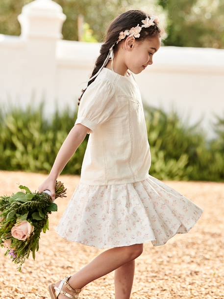 Jupe de cérémonie à fleurs fille blanc imprimé+écru - vertbaudet enfant 