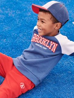 Jongens-Trui, vest, sweater-Sweater-Jongenssweater met colourblock en team Brooklyn opdruk