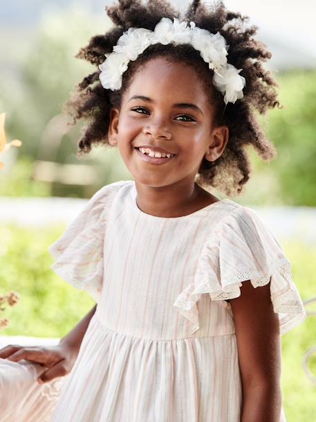 Robe cérémonie rayée fil brillant fille écru - vertbaudet enfant 