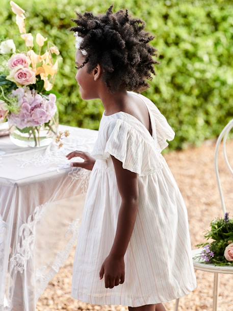 Robe cérémonie rayée fil brillant fille écru - vertbaudet enfant 
