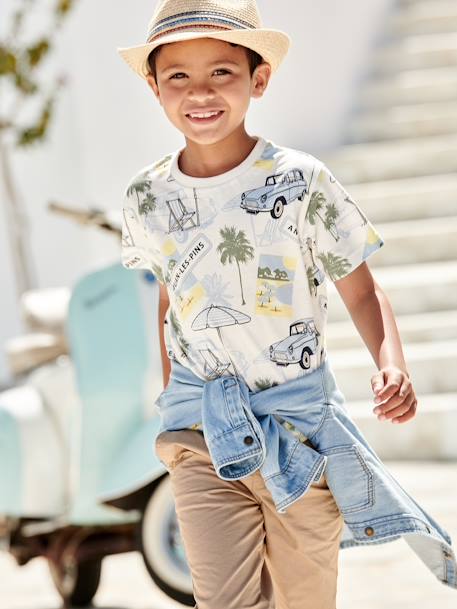 Jongens-T-shirt 'Juan les pins' wit, bedrukt - vertbaudet enfant 