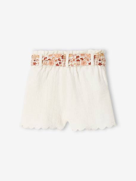 Short bébé fille en gaze de coton ceinture imprimée abricot+écru+rose bonbon - vertbaudet enfant 