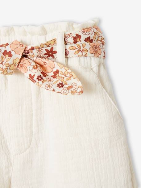 Short bébé fille en gaze de coton ceinture imprimée abricot+écru+rose bonbon - vertbaudet enfant 
