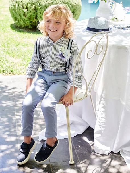 Pantalon garçon cérémonie chino en coton/lin beige+beige clair+bleu+marine foncé+vert sauge - vertbaudet enfant 