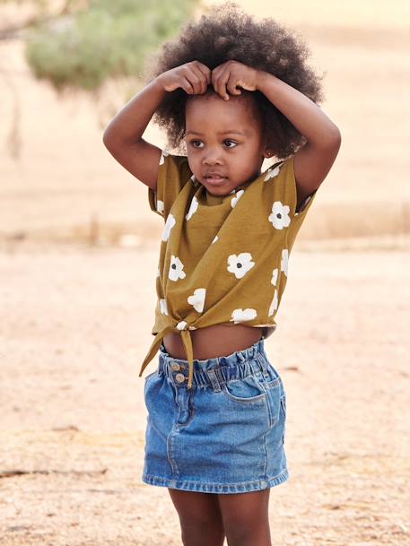 Meisjes jeansrok in 'paperbag'-stijl stone - vertbaudet enfant 