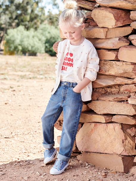 Rechte jeans met sierstrik voor meisjes stone - vertbaudet enfant 