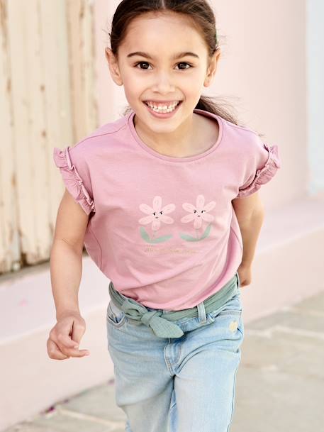 Fille-T-shirt, sous-pull-T-shirt fille motif fantaisie manches courtes volantées