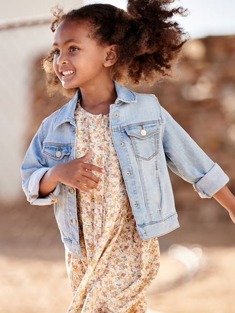 Personaliseerbare denim jasje voor meisjes double stone+stone - vertbaudet enfant 