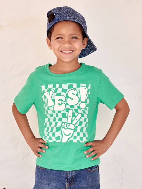 Jongensshirt met groot motief en details in zwelinkt azuurblauw+groen - vertbaudet enfant 