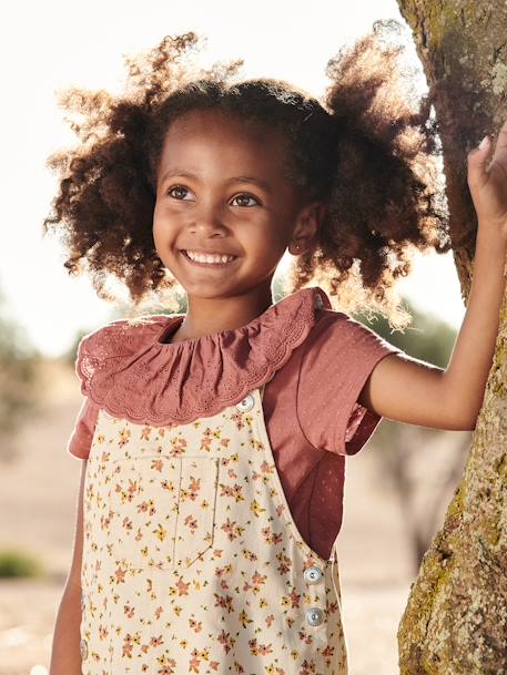 T-shirt à collerette en broderie anglaise fille vieux rose - vertbaudet enfant 