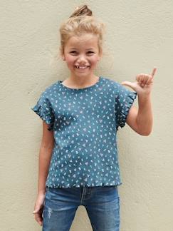 Meisje-Geribd meisjes-T-shirt met bloemenprint