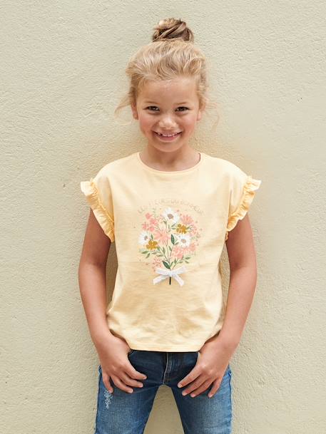 Fille-T-shirt fille motif fantaisie manches courtes volantées