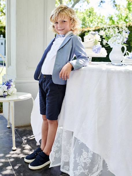 Bermuda garçon cérémonie en coton/lin beige+beige clair+bleu+marine foncé+vert sauge - vertbaudet enfant 