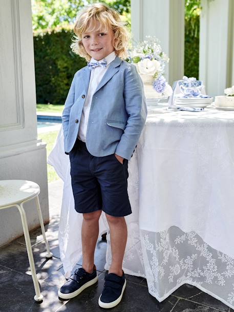 Bermuda garçon cérémonie en coton/lin beige+beige clair+bleu+marine foncé+vert sauge - vertbaudet enfant 