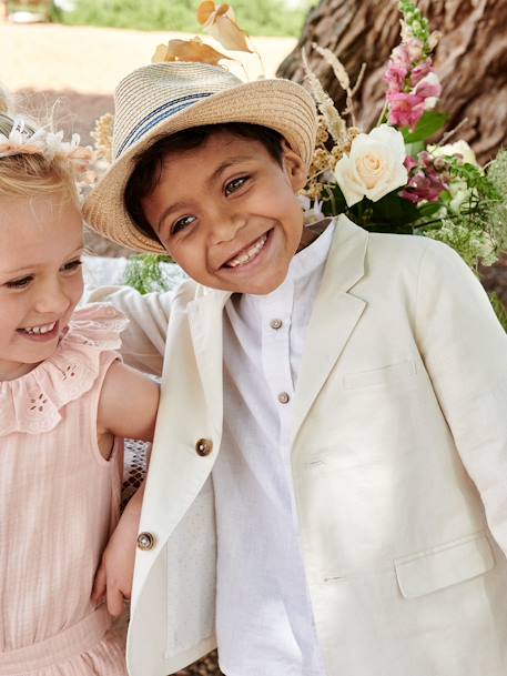 Veste garçon cérémonie en coton/lin beige+beige clair+bleu+marine foncé - vertbaudet enfant 