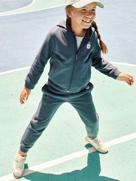 Molton joggingbroek voor meisjes leisteenblauw+roze - vertbaudet enfant 