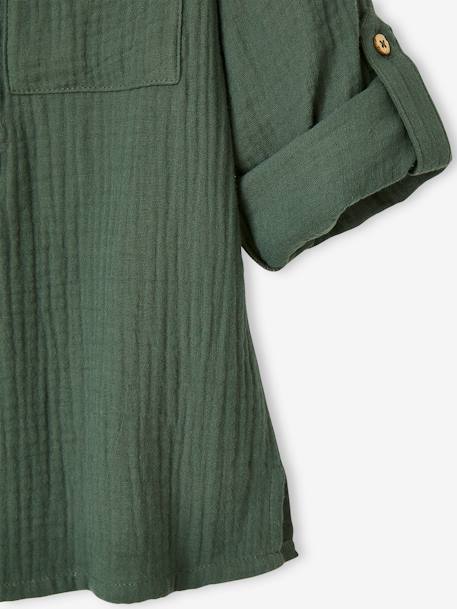 Jongensoverhemd van katoengaas met oprolbare mouwen blauwgroen+ecru+groen+Lichtblauw+petrolblauw - vertbaudet enfant 
