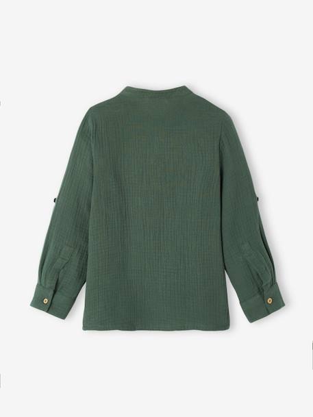 Jongensoverhemd van katoengaas met oprolbare mouwen blauwgroen+ecru+groen+Lichtblauw+petrolblauw - vertbaudet enfant 