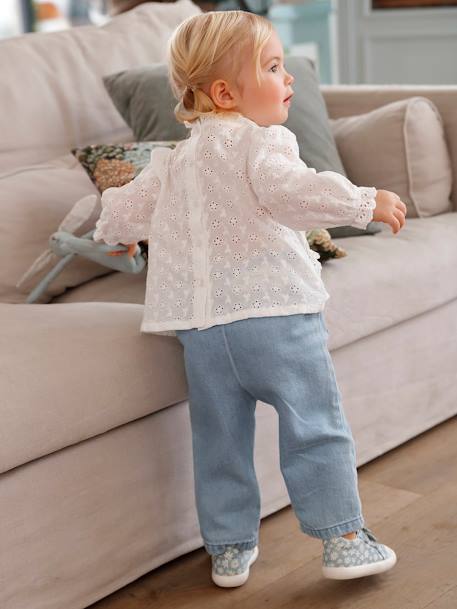 Blouse bébé broderie anglaise à volants blanc+bleu ciel+rose bonbon - vertbaudet enfant 