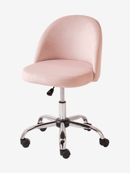 Chaise de bureau à roulettes enfant en velours - rose poudré, Chambre et  rangement
