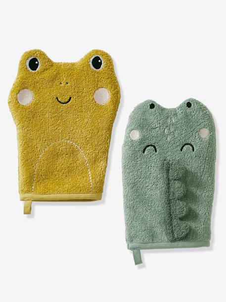 Lot de 2 gants de toilette Animorigolo bleu+vert sauge - vertbaudet enfant 