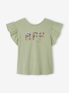 Meisje-T-shirt, souspull-Meisjes-T-shirt met motief en ruches aan de mouwen