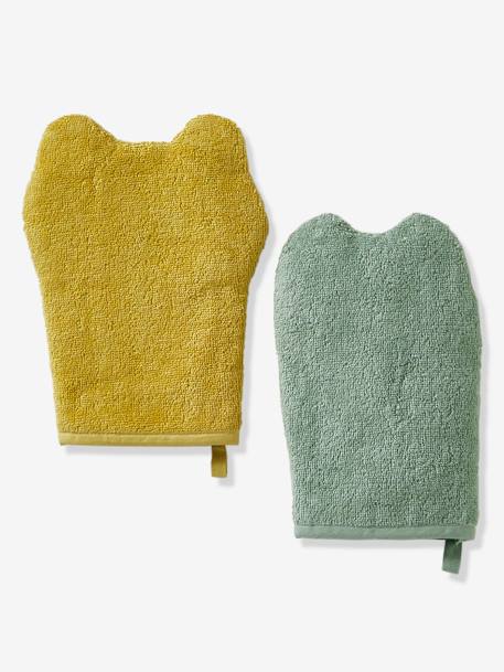 Set van 2 washandjes ONDER DE OCEAAN blauw+saliegroen - vertbaudet enfant 
