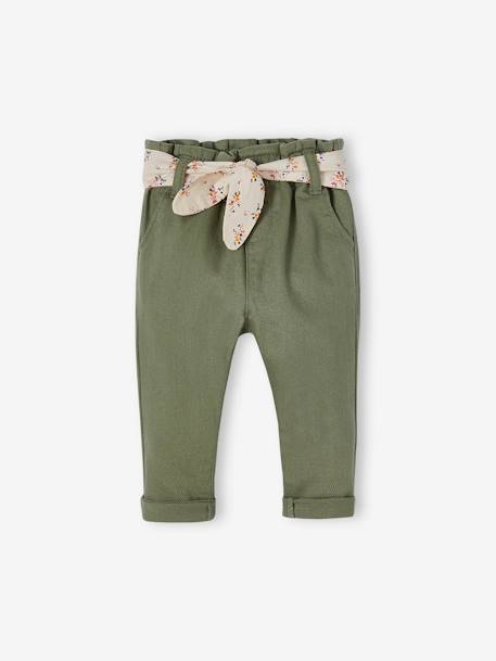 Paperbag babybroek met riem korstmos+lichtroze - vertbaudet enfant 