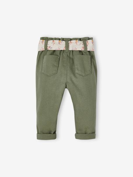 Paperbag babybroek met riem korstmos+lichtroze - vertbaudet enfant 