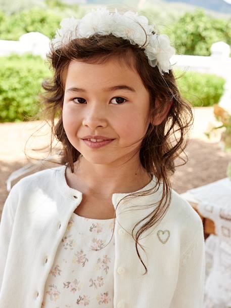 Gilet fille boléro maille pointelle cérémonie écru+rose pâle - vertbaudet enfant 