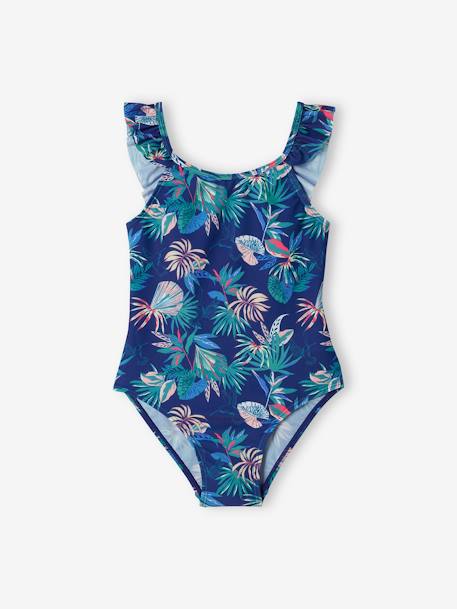 Maillot de bain 1 pièce imprimé tropical fille marine - vertbaudet enfant 