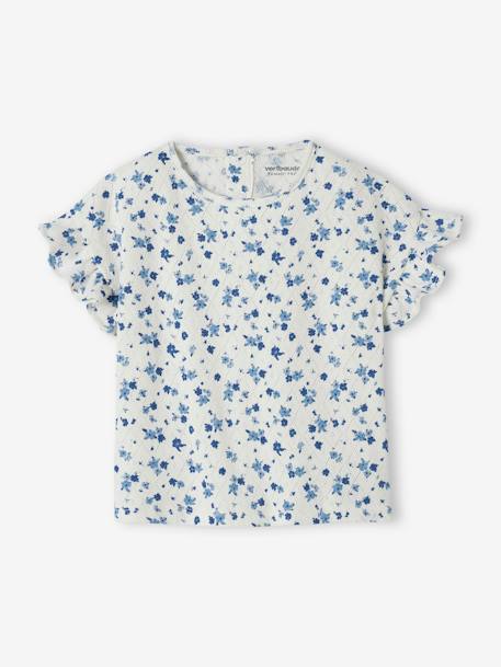 Baby T-shirt met bloemen in pointelle-breisel ecru - vertbaudet enfant 