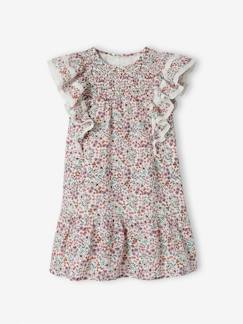 -Robe motifs fleurs de cerisier fille manches volantées