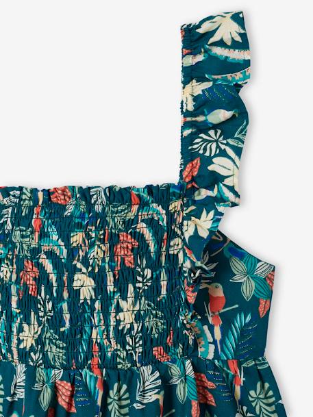 Gesmokte meisjesblouse met ruches op de bandjess groen - vertbaudet enfant 