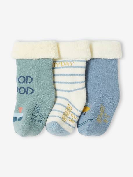 Set van 3 paar sokjes met vliegtuig en trein voor jongensbaby's ijsblauw - vertbaudet enfant 