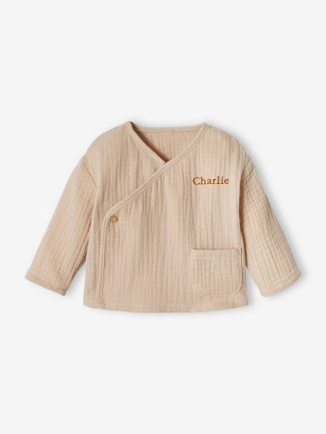Personaliseerbare babyhemdje voor pasgeborenen van gaaskatoen beige - vertbaudet enfant 