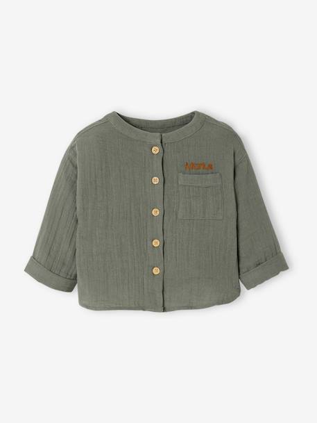 Chemise bébé col mao en gaze de coton personnalisable vert foncé - vertbaudet enfant 
