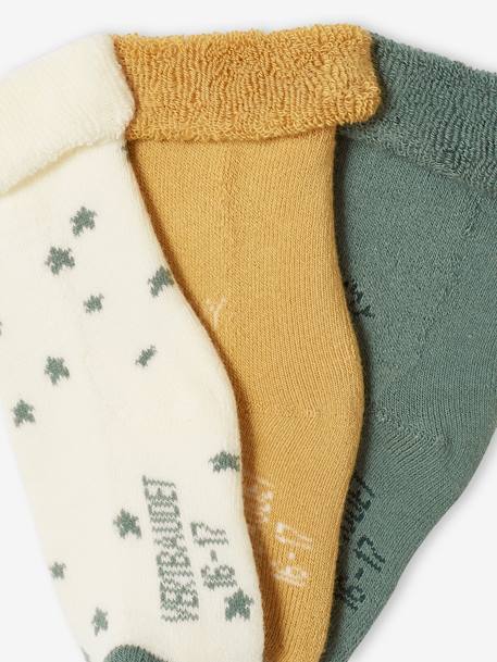 Lot de 3 paires de chaussettes étoiles, nuage et soleil bébé vert sauge - vertbaudet enfant 