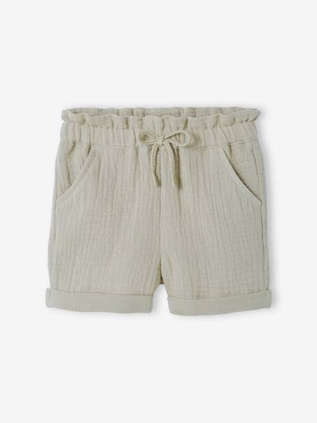Elastische taille katoengaas baby shorts groengrijs - vertbaudet enfant 