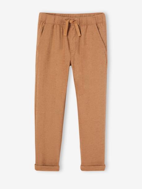 Pantalon garçon coton/lin léger noisette+vert sauge - vertbaudet enfant 