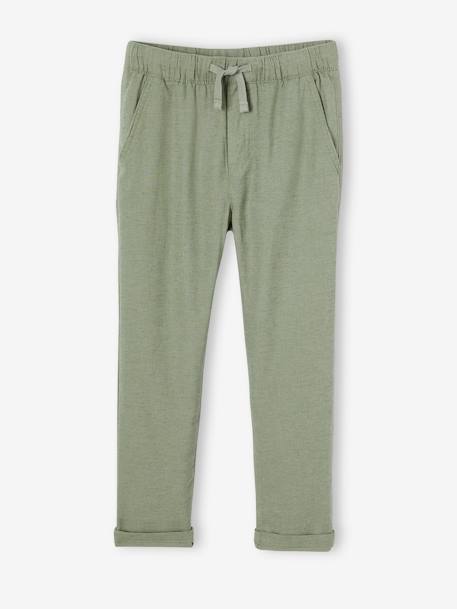 Pantalon garçon coton/lin léger noisette+vert sauge - vertbaudet enfant 