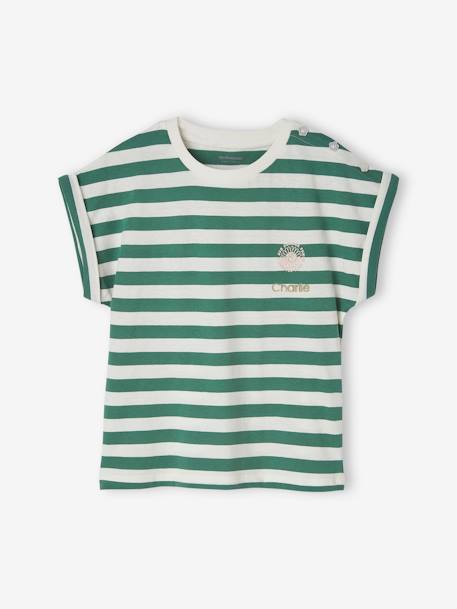 Personaliseerbare gestreept meisjes t-shirt groen, gestreept+roze, gestreept - vertbaudet enfant 