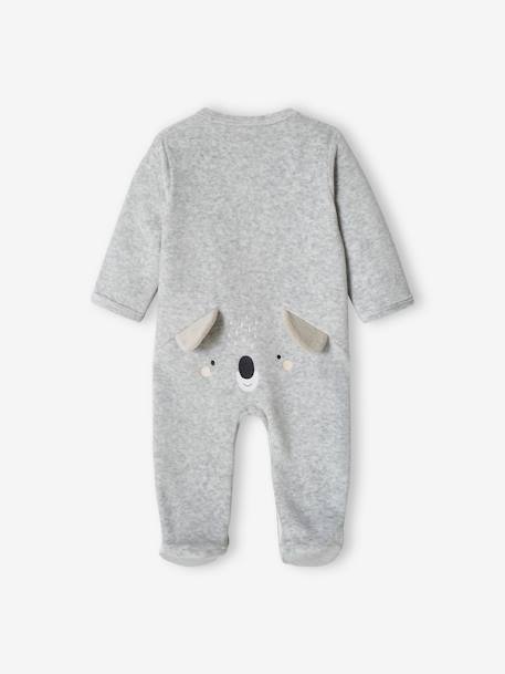 Pyjama bébé mixte velours animal personnalisable beige chiné+gris chiné - vertbaudet enfant 