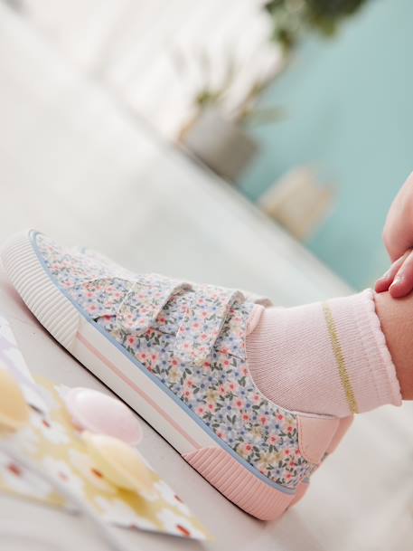 Stoffen sneakers met klittenband voor kinderen rozen - vertbaudet enfant 