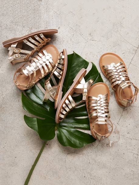 Hoge leren sandalen voor meisjes goud+ZWART - vertbaudet enfant 